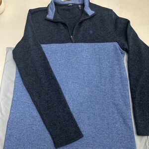 IZOD Men's Thermasoft Tech 1/4 Zip Colorblock Blue Fleece Sweater Sz LT